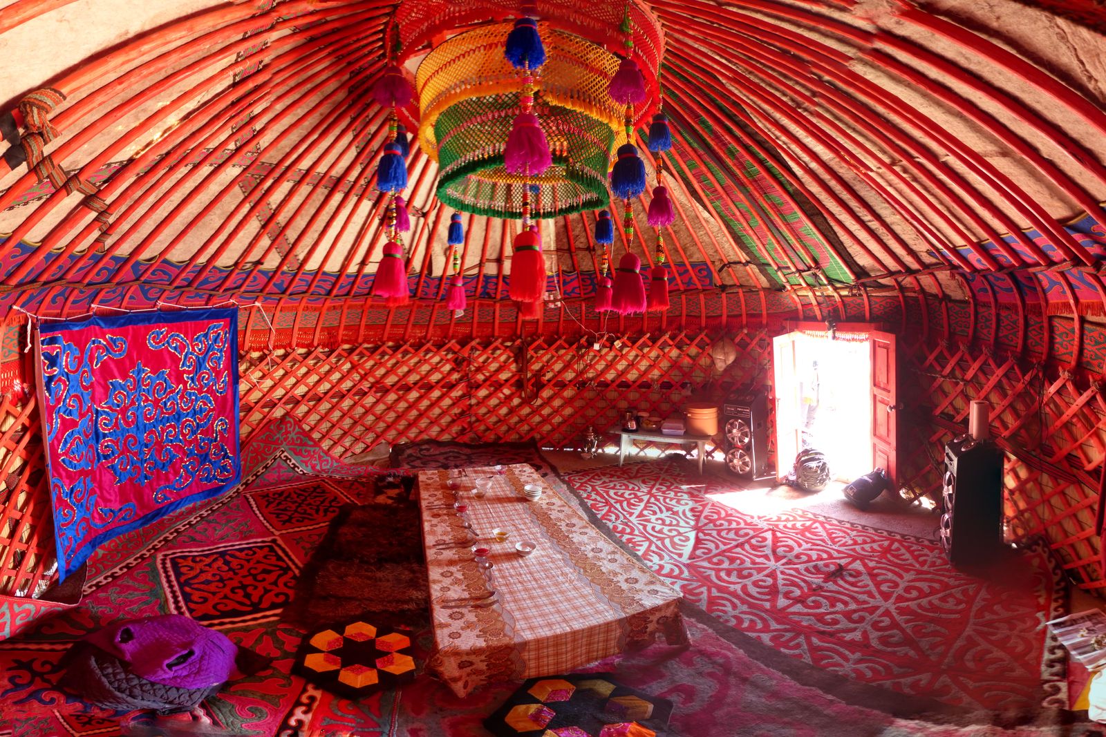 Inside a guest yurt